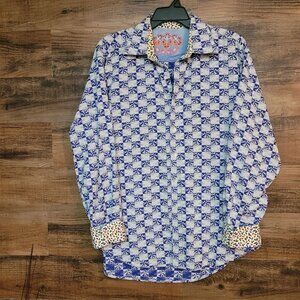 Robert Graham Button Front Shirt 2XL Blue White Multi Preppy